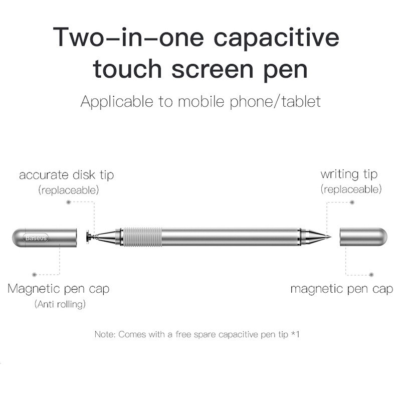 Bút cảm ứng 2 đầu 2 in 1 Baseus cho điện thoại mày tính bảng iPhone iPad Samsung window PC - Hàng chính hãng