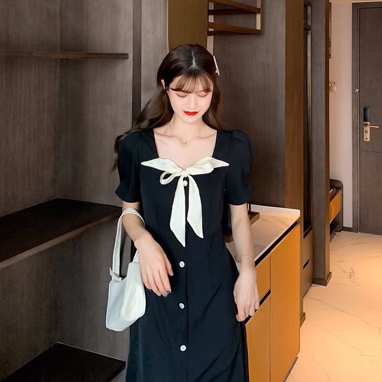 Đầm công sở dáng dài chữ A phối nút nơ cổ nhỏ xinh - Xona Dress | BigBuy360 - bigbuy360.vn