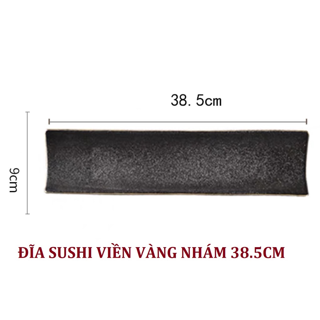 Đĩa sushi men nhám đen viền vàng chống xước p/c Bắc Âu - Đĩa sứ nhà hàng cao cấp