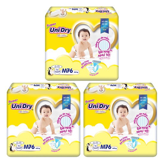 Bỉm Unidry dán M76,L68,XL60 miếng