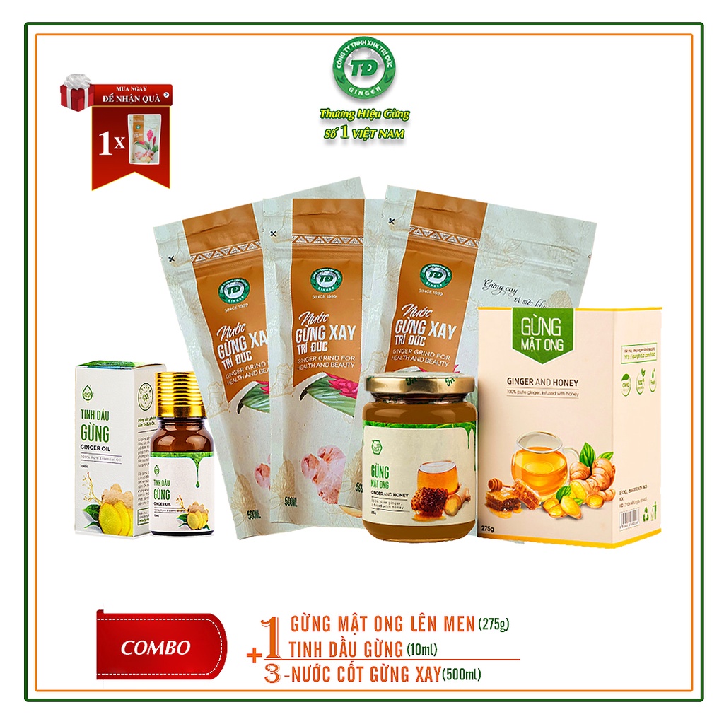 3 Nước Gừng Xay + 1 Gừng Mật Ong lên men + 1 Tinh Dầu Gừng