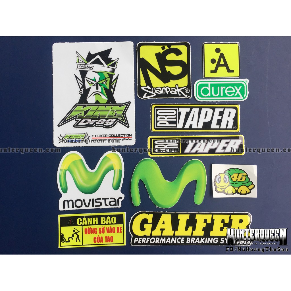 Bộ 11 logo xanh lá, decal dán xe máy, nón bảo hiểm... Sticker chống nước, bền màu. Hình dán