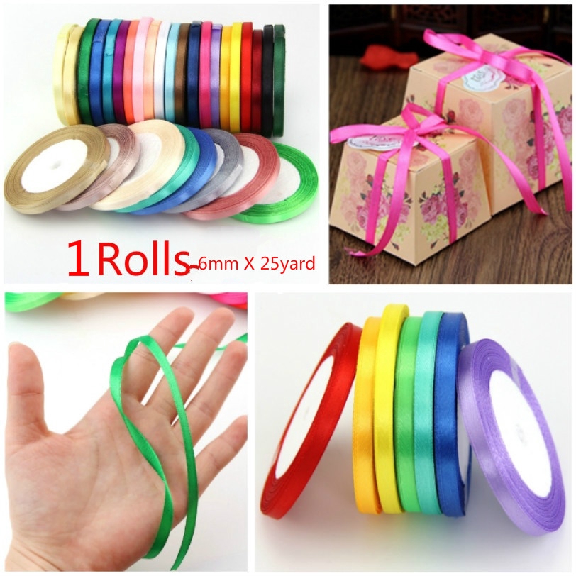 Set 3 Cuộn Dây Ruy Băng Lụa Satin 6mm X 25yard Dùng Trang Trí Tiệc Cưới
