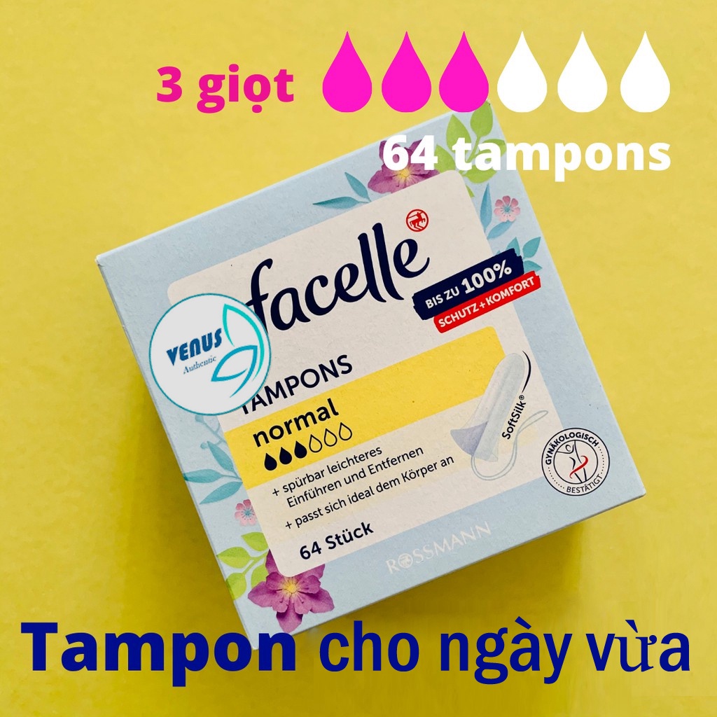 Băng vệ sinh dạng ống Tampon Facelle Đức 3 giọt siêu êm hộp 64 miếng - Hàng nội địa Đức có bill