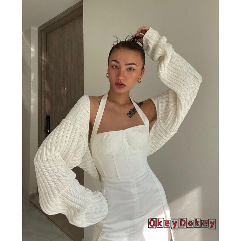 Áo Khoác Dệt Kim Siêu Ngắn Dáng Rộng Thiết Kế Đơn Giản Gợi Cảm Cho Nữ