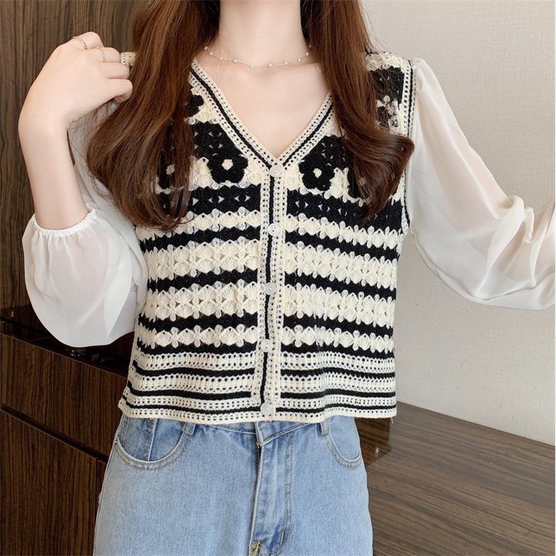 Áo cardigan dệt kim ZHELIHANGFEI chất liệu chiffon tay dài lưng cao thời trang