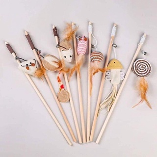 Đồ chơi cho mèo - cần câu mèo cán gỗ
