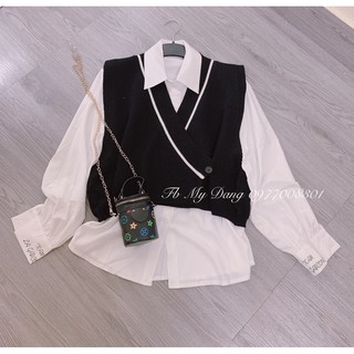 ( Ảnh thật ) Set gile len + áo sơmi