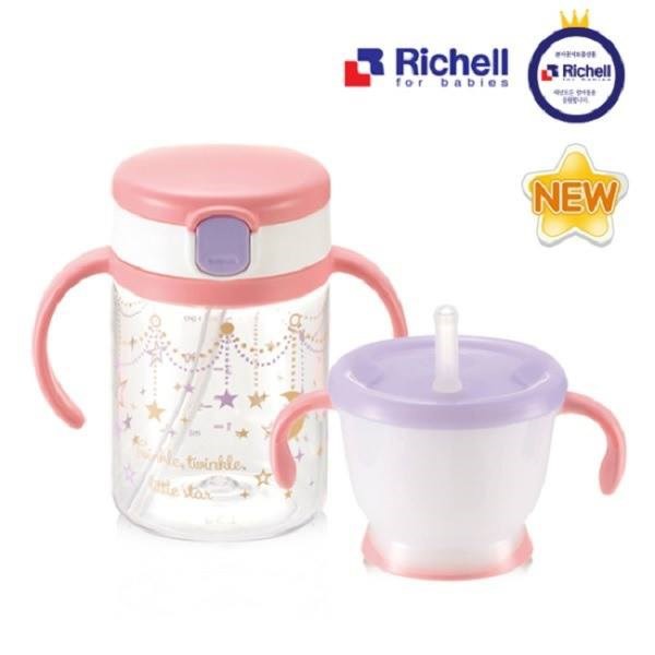 Cốc &amp; bình tập uống Richell hồng - Hàng nội địa Nhật