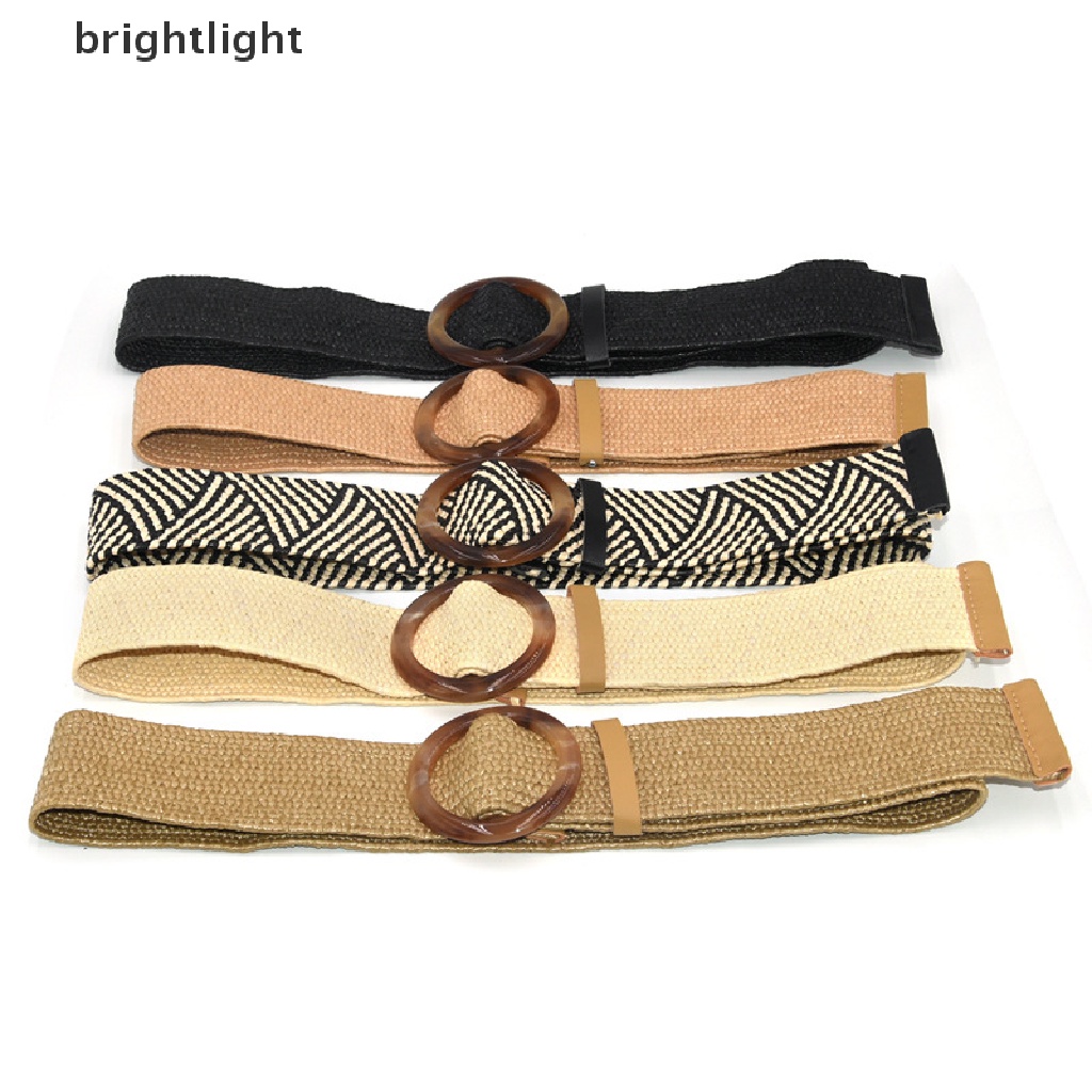 Thắt Lưng Đan Rơm Khóa Gỗ Tròn Kiểu Cổ Điển Thời Trang Mùa Hè