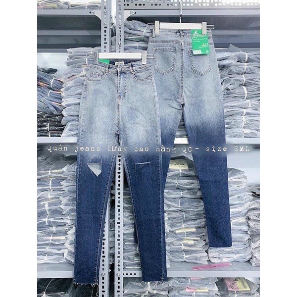 Quần jean bó sát rách gối loang màu siêu hot