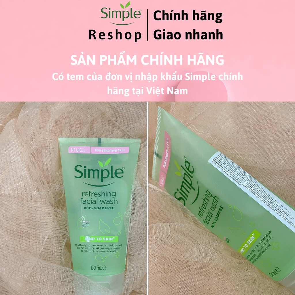 Sữa Rửa Mặt Simple Dịu Nhẹ Cho Da Nhạy Cảm Kind To Skin Refreshing Facial Wash 150ml