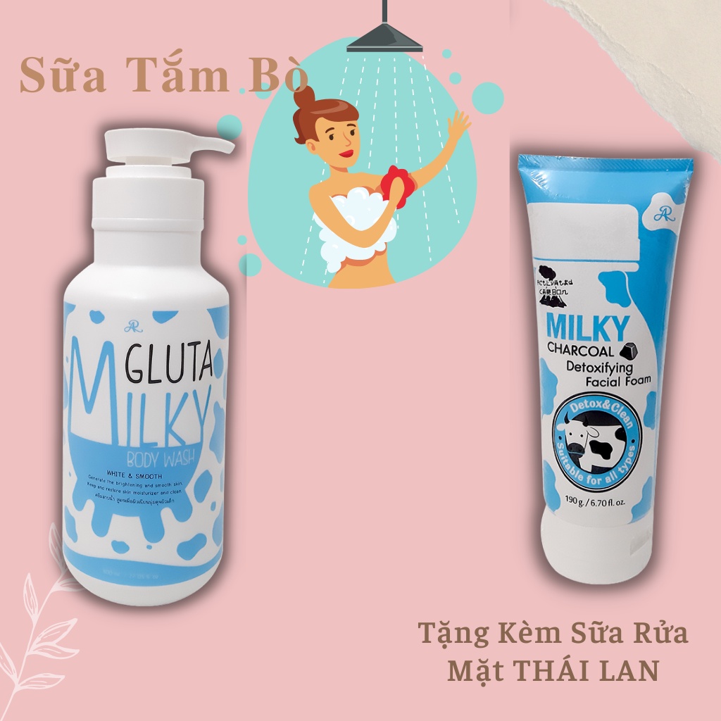 Sữa tắm con bò [Chính Hãng] Sữa tắm con bò Gluta Milky Thái Lan 800ml tặng sữa rửa mặt