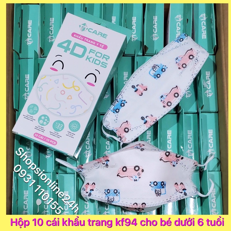 ✅ Hộp 10 cái khẩu trang cho trẻ em kf94 , 4D TTCare hình xe ô tô