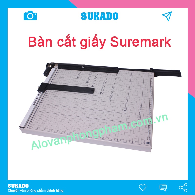 Bàn cắt giấy A3 sắt gỗ Suremark chính hãng - có cữ chặn giấy tiện lợi (46X38)cm SUKADO