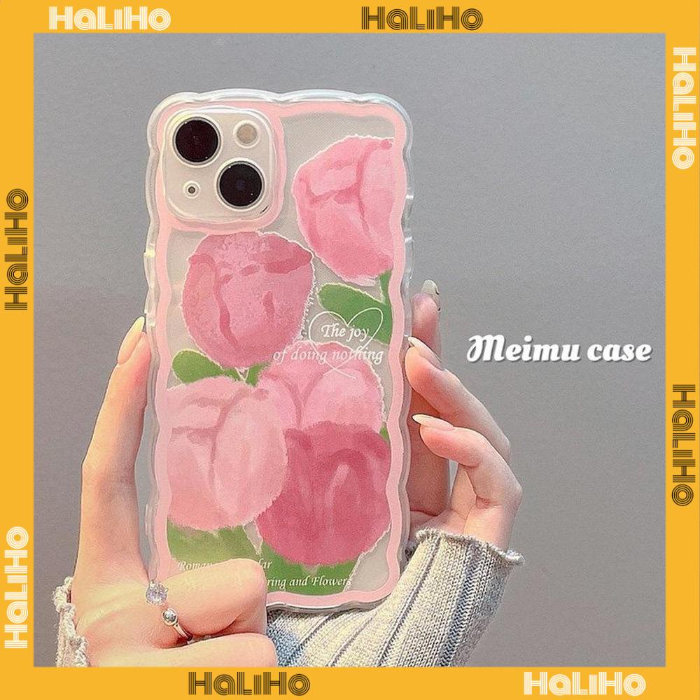 iPhone Case Silicone Soft Case Clear Case Wave Airbag Shockproof Camera Cover Protection Pink Flower Compatible For iPhone 11 iPhone 13 Pro Max iPhone 12 Pro Max iPhone 7 Plus xr