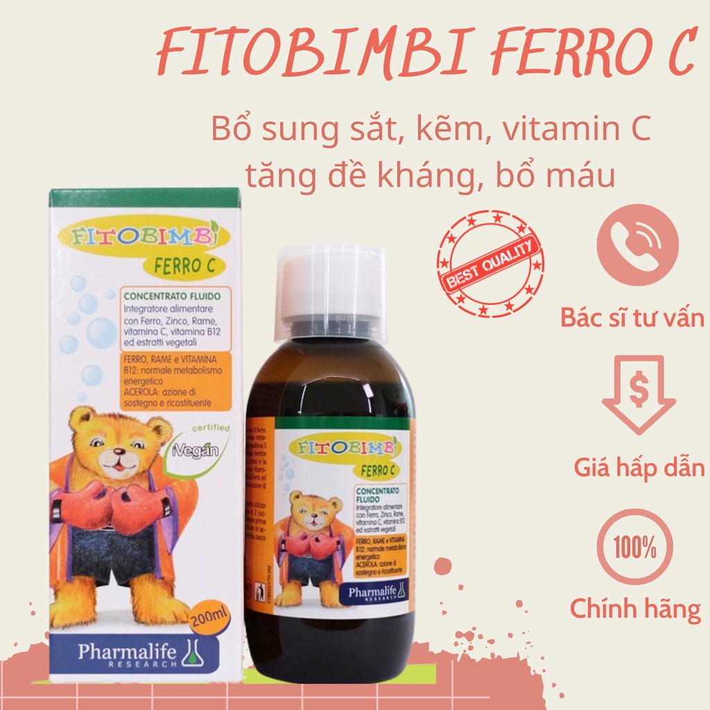 [ Chính Hãng]  Fitobimbi Ferro C, bổ sung Sắt, Kẽm và các Vitamin, Khoáng Chất