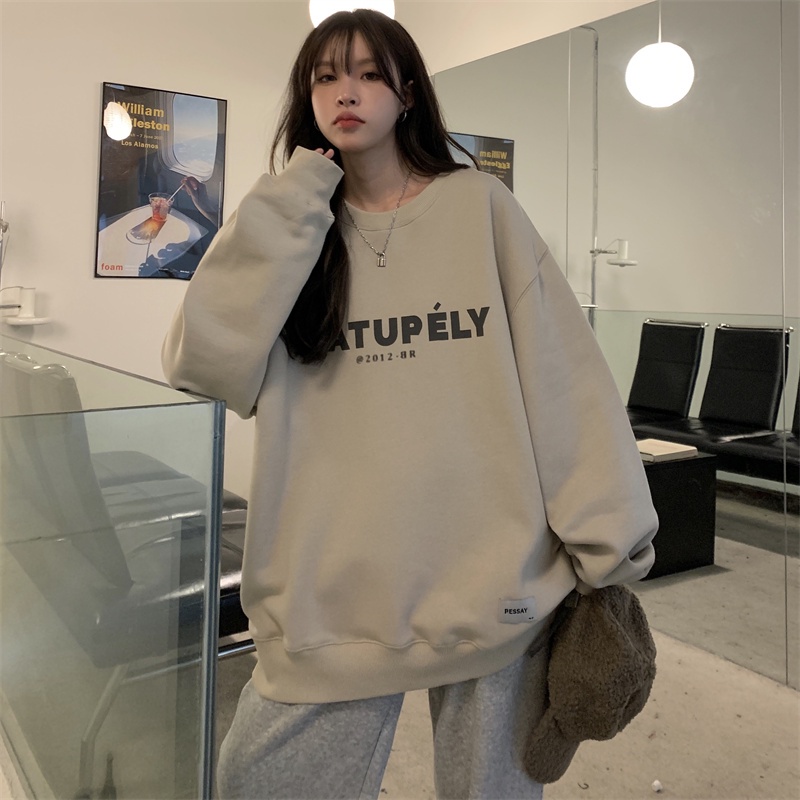 Áo hoodie SUXI cổ tròn hoạ tiết in chữ thời trang Hàn Quốc