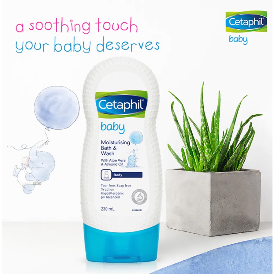 Sữa tắm dưỡng ẩm cho bé Cetaphil Baby Moisturing Bath &amp; Wash - Chiết xuất Lô Hội và Dầu Hạnh Nhân 230ml/chai