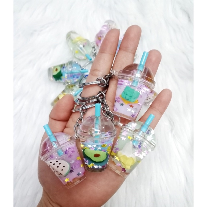 Móc khoá trà sữa nước trân châu/ trái cây siêu cute