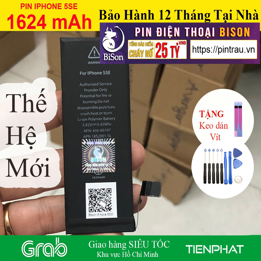 Pin BISON Iphone 5se chính hãng ( Pin Con Trâu ) BH 12 tháng online - Dung Lượng 1624 mAh