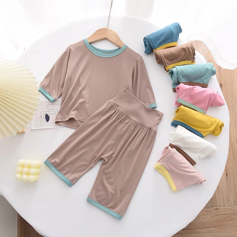 Bộ Quần Áo Trẻ Em Minky Mom Lửng Viền Nhiều Màu Cho Bé Chất Thun Lạnh Siêu Mềm Mịn Mát