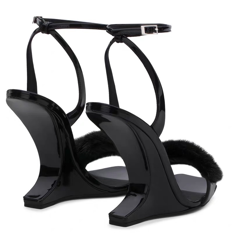 Sandal cao gót nữ Hàn Quốc BORA quai ngang lông chồn order