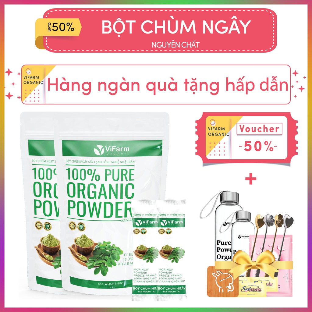 Bột Chùm Ngây Sấy Lạnh ViFarm 50Gram Nguyên Chất 100%, Bột Chùm Ngây Đắp Mặt, Dưỡng Da, Thải Độc Cơ Thể