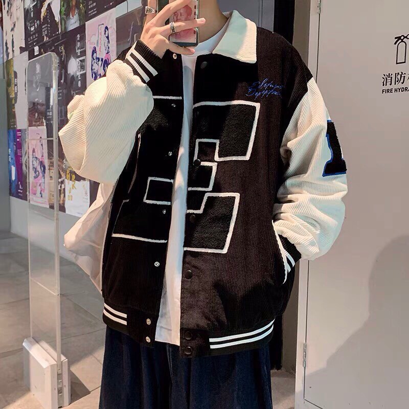 Áo khoác nỉ bomber bóng chày nam nữ form rộng unisex chữ E chất len tăm Áo khoác bomber cổ bẻ ulzzang  freeship  sale