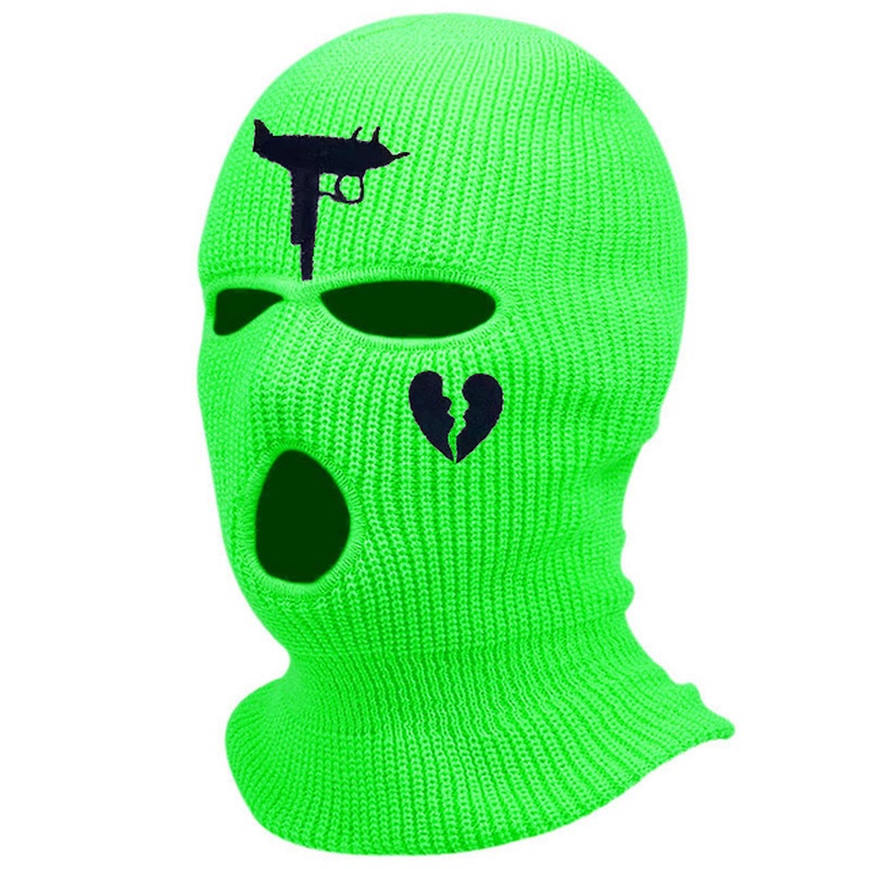 Mũ beanie Mặt Nạ Toàn Bộ Mặt Giữ Ấm Thiết Kế 3 Lỗ Thêu Họa Tiết Trái Tim Phong Cách Chiến Thuật
