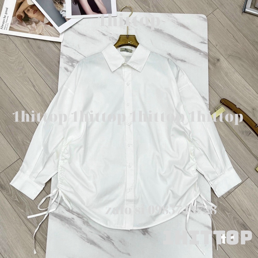 áo sơ mi tay bồng rút eo 2 màu trắng hồng HA00055 1hittop