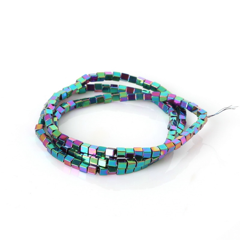 Set 140 Hạt Đá Hematite Hình Vuông Mạ Vàng / Bạc Tự Nhiên 2mm Dùng Làm Trang Sức Diy