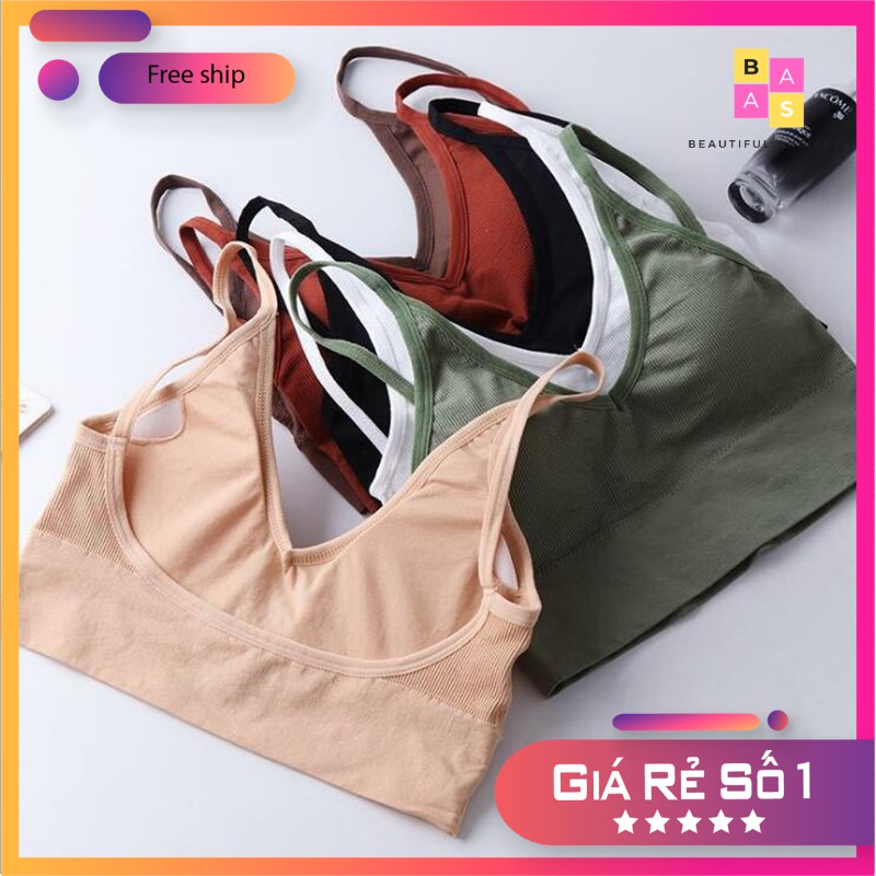 Áo bra hở vai khoét chữ u, áo bralette thun len tăm tập gym, yoga BAS016