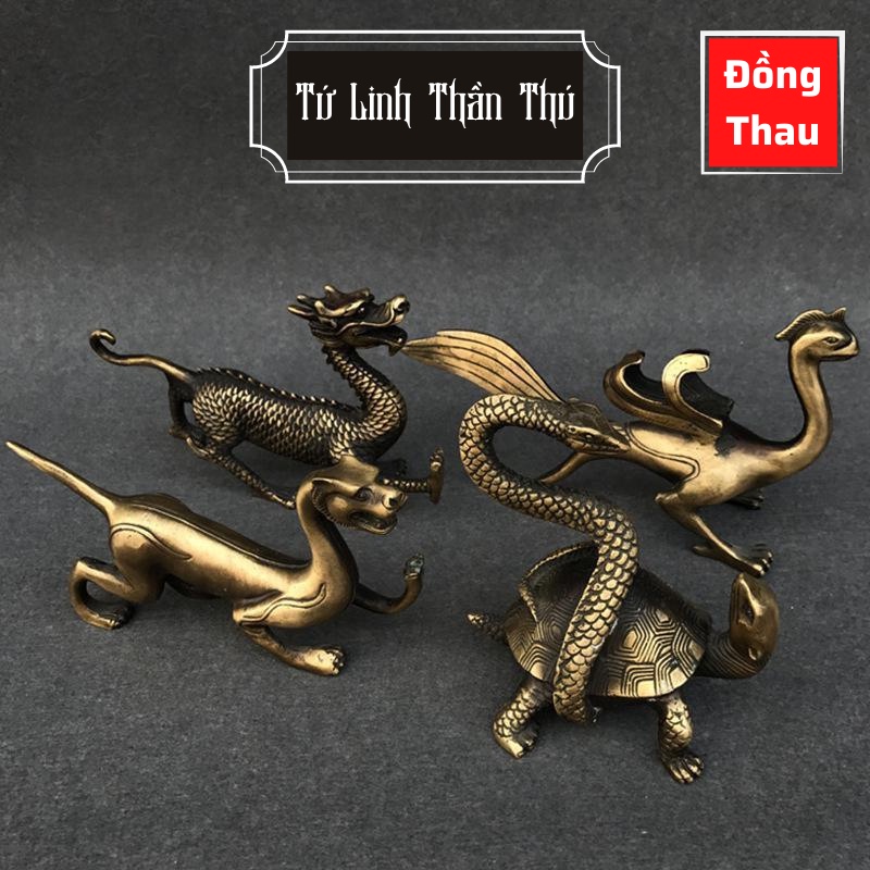 Tượng Nhỏ Phong Thủy Bằng Đồng Kiểu Dáng Tứ Đại Thần Thú, Đem Lại May Mắn, Trưng Bày