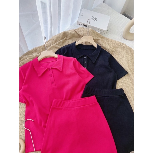 SET POLO 2 MÀU ĐEN - HỒNG SEN