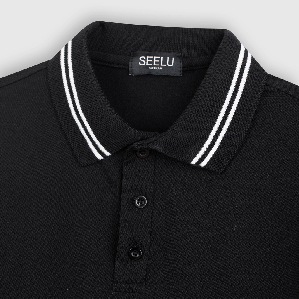 Áo thun POLO nam SEELU vải cá sấu Cotton, chống nhăn, thoáng mát - sọc cổ
