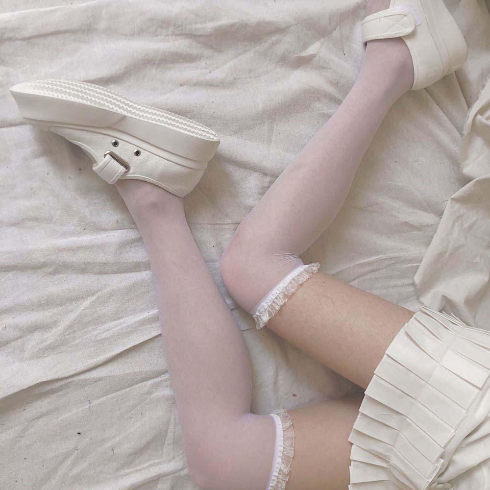 Vớ Cao Qua Gối Viền Ren Trong Suốt Thoáng Khí Phong Cách Hàn Quốc VANES1