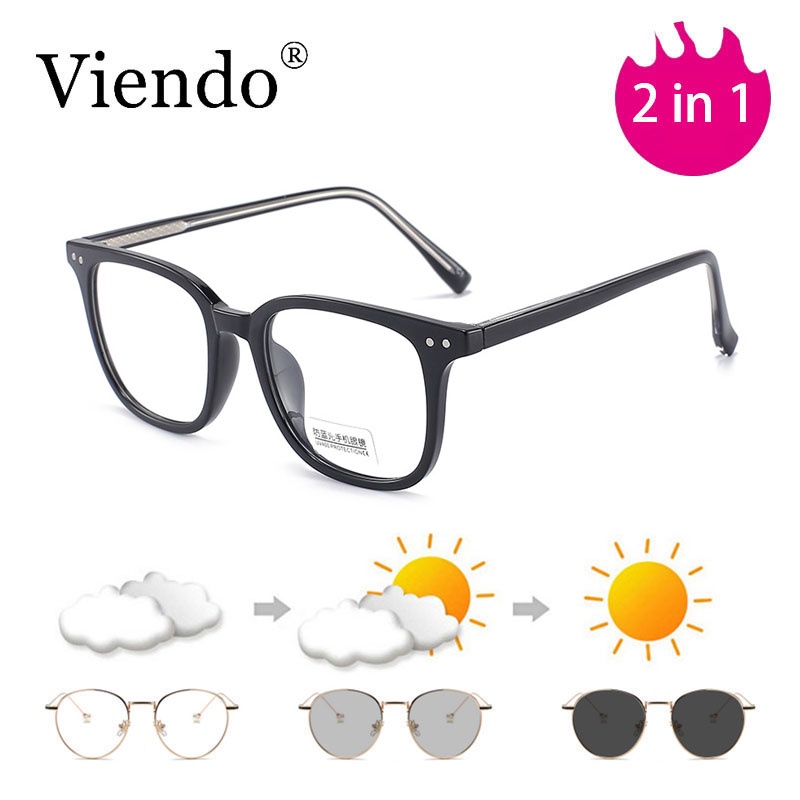 Mắt kính VIENDO gọng vuông đổi màu chống ánh sáng xanh chống tia uv thời trang cho nam nữ