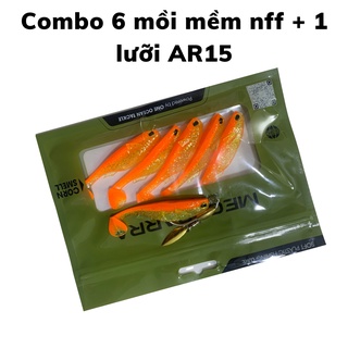 Combo bộ 6 mồi mềm câu lure lóc + 1 lưỡi AR15, mồi nff câu cá chẽm câu biển, cá giả mềm câu cá vược sông hồ siêu nhạy