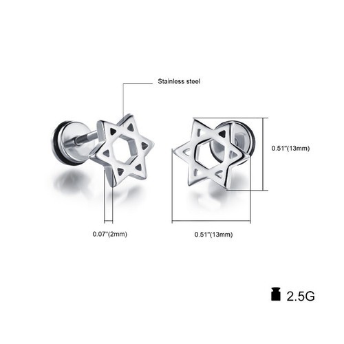 Bông Tai Nam Hình Ngôi Sao David Titan Không Đen TT 2448 - 1 Cặp