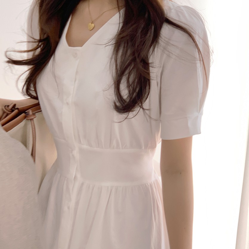 Đầm maxi ngắn tay cổ chữ V màu trơn thời trang 34034