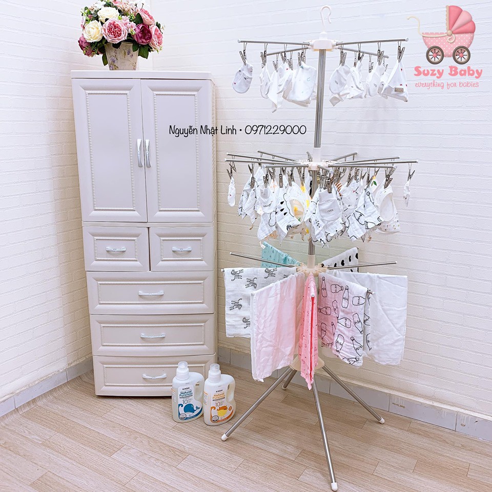 Mẫu mới - Cây sào phơi đồ inox thông minh gấp gọn đa năng 3 tầng 56 kẹp, treo đồ