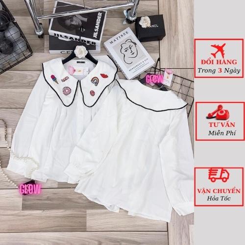 Áo sơ mi babydoll nữ cổ sen thêu hoạt hình tiểu thư bánh bèo ulzzang Hàn Quốc yolo fashion