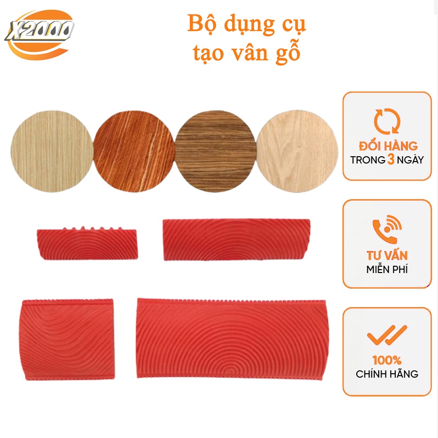 Bộ 2 dụng cụ tạo vân gỗ cọ sơn giả vân gỗ, cọ lăn sơn tạo vân gỗ tự nhiên chất lượng cao