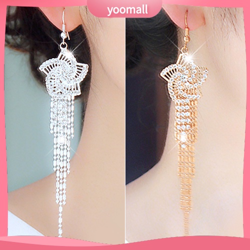 Bông Tai Hợp Kim Dạng Dài Tua Rua Đính Đá Xinh Xắn