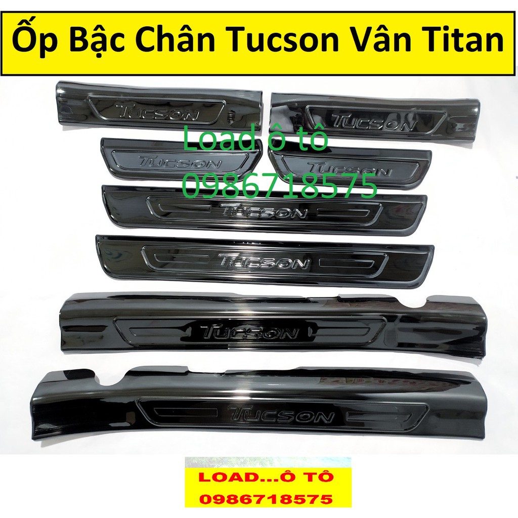 Ốp Bậc Cửa, Nẹp Bước Chân Trong, Ngoài Xe TUCSON 2022-2018 Chất Liệu Titan Cao Cấp Màu Đen