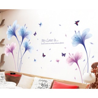 Decal dán tường Hoa cánh mỏng xanh