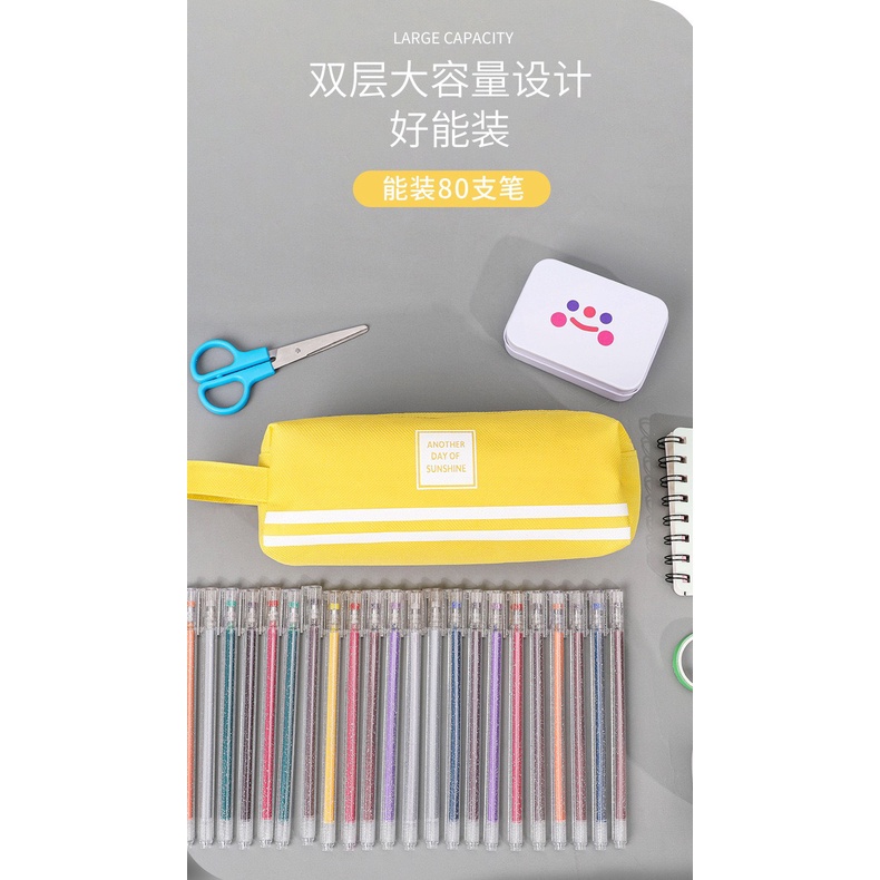 TÚI - HỘP ĐỰNG BÚT CANVAS 2 NGĂN CỠ LỚN MÀU TRƠN TIỆN DỤNG ĐA NĂNG