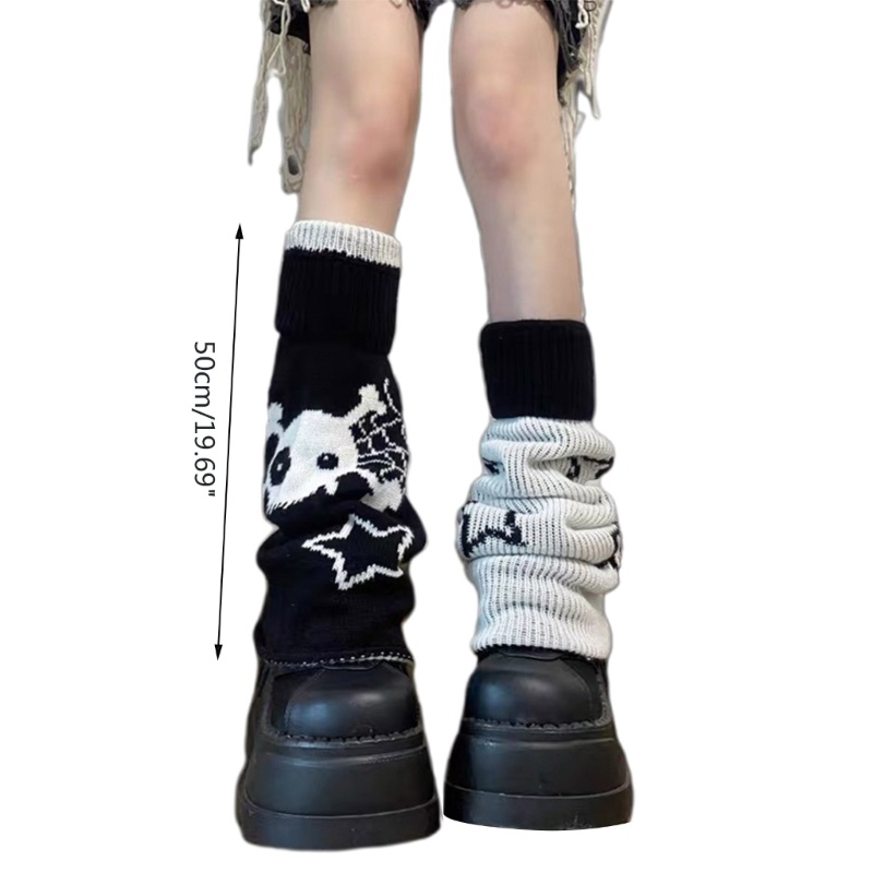 Youyo Vớ Dệt Kim Ống Loe Giữ Ấm Chân Hình Đầu Lâu Ngôi Sao Phong Cách Gothic Mùa Thu Cho Nữ
