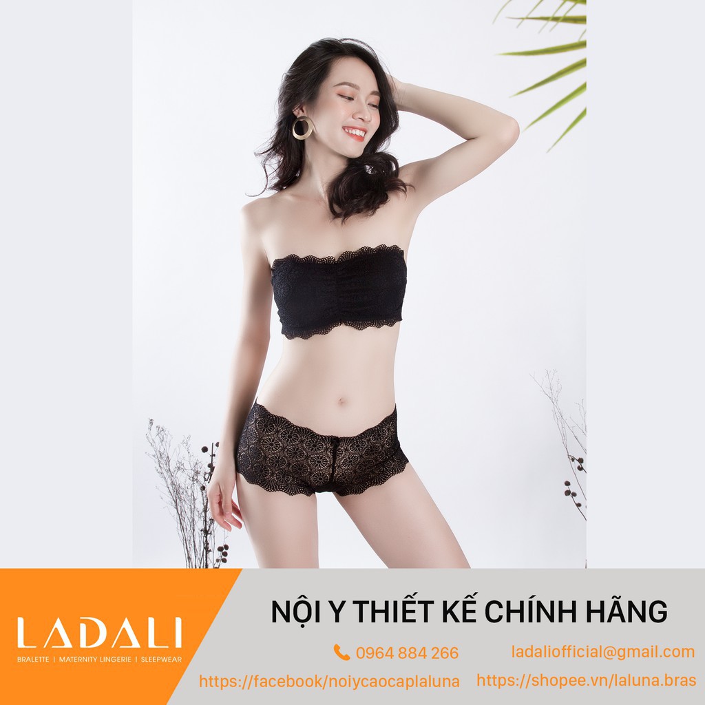 Áo Quây, Áo Ống Không Gọng (Bralette Ren) + Quần Lót Ren Thiết Kế Có Đệm Mút LADALI- MS 542 đen